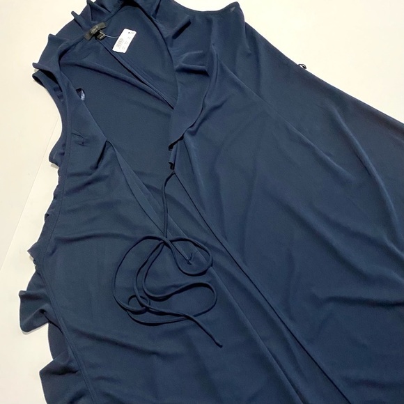 J. Crew Navy Blue Sleeveless Ruffle Wrap Dress XS Summer Officecore Romantic - Picture 6 of 13